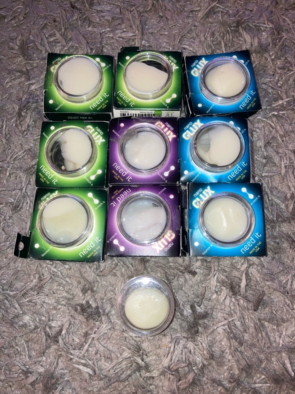 Putty Nano Glux lot of 10 Green Blue Purple glow HTF stackable